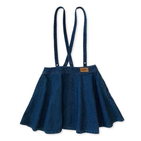 Lee Denim Jean Short Skirt Suspender Overalls Prep Western Coastal Cowgirl Boho - Picture 2 of 13